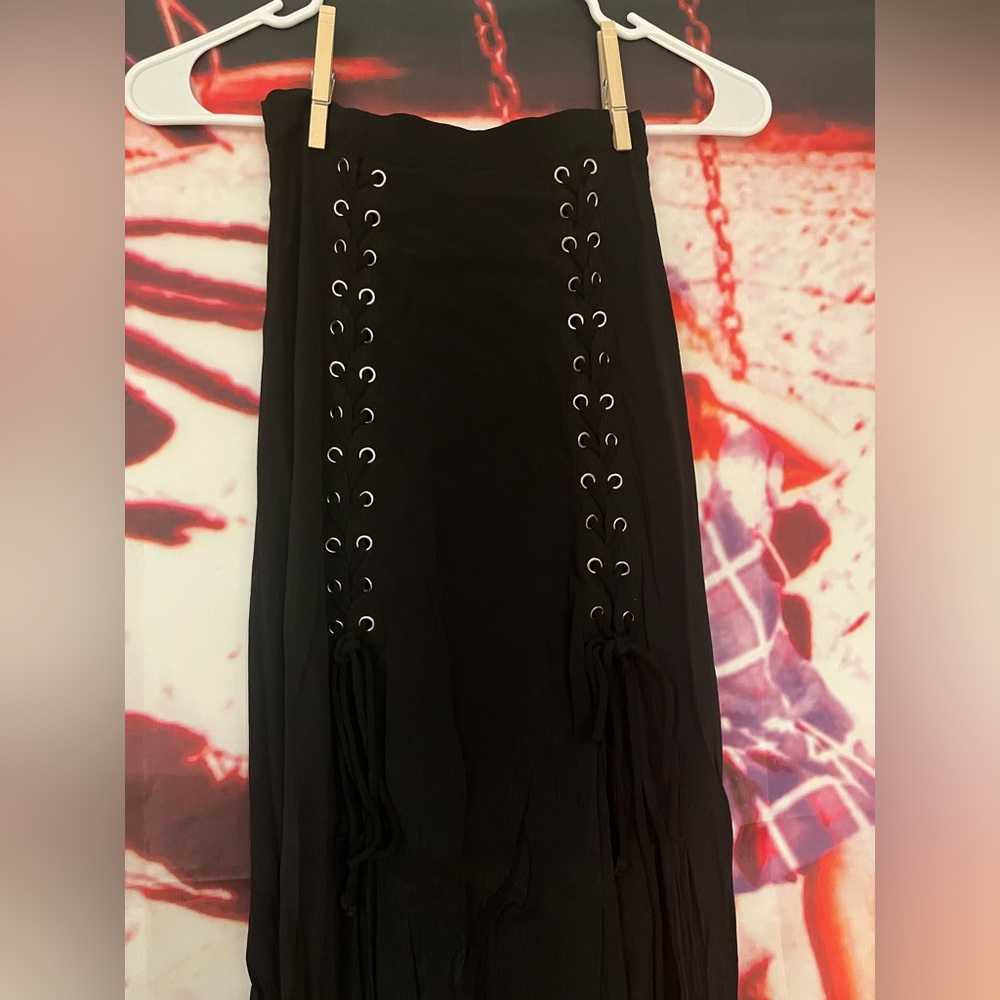 Floor length goth skirt with laces and slits